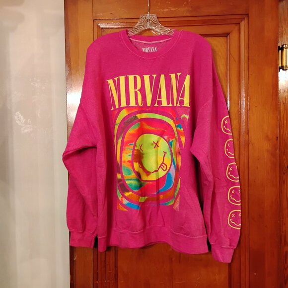 🆕 Urban Outfitters Nirvana Smile Overdyed Crewneck Sweashirt, S/M - Picture 3 of 16